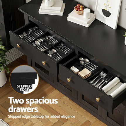 Artiss Buffet Sideboard Storage Cabinet Kitchen Cupboard Clear Door Drawer Black.