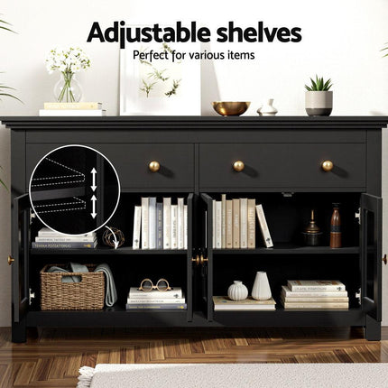 Artiss Buffet Sideboard Storage Cabinet Kitchen Cupboard Clear Door Drawer Black.