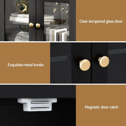Artiss Buffet Sideboard Storage Cabinet Kitchen Cupboard Clear Door Drawer Black.