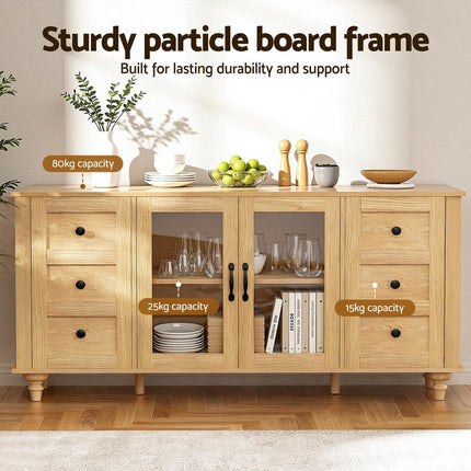 Artiss Buffet Sideboard Storage Cabinet Kitchen Cupboard Faux Drawer 150CM Pine.