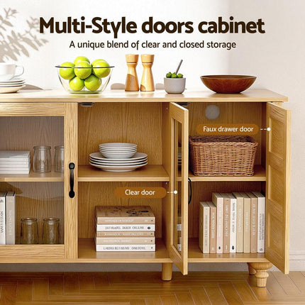 Artiss Buffet Sideboard Storage Cabinet Kitchen Cupboard Faux Drawer 150CM Pine.