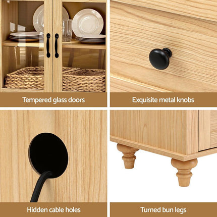 Artiss Buffet Sideboard Storage Cabinet Kitchen Cupboard Faux Drawer 150CM Pine.