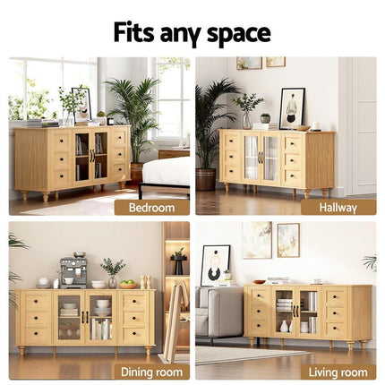 Artiss Buffet Sideboard Storage Cabinet Kitchen Cupboard Faux Drawer 150CM Pine.
