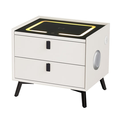 Artiss Smart Bedside Table 2 Drawers with Wireless Charging Ports LED White AIKA.