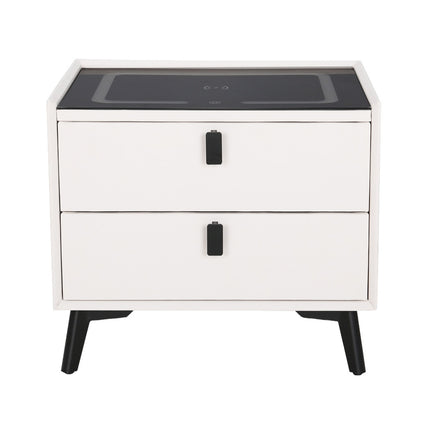 Artiss Smart Bedside Table 2 Drawers with Wireless Charging Ports LED White AIKA.