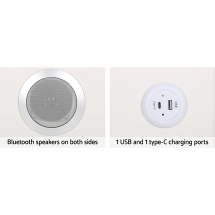 Artiss Smart Bedside Table 2 Drawers with Wireless Charging Ports LED White AIKA.
