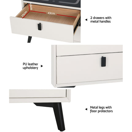Artiss Smart Bedside Table 2 Drawers with Wireless Charging Ports LED White AIKA.