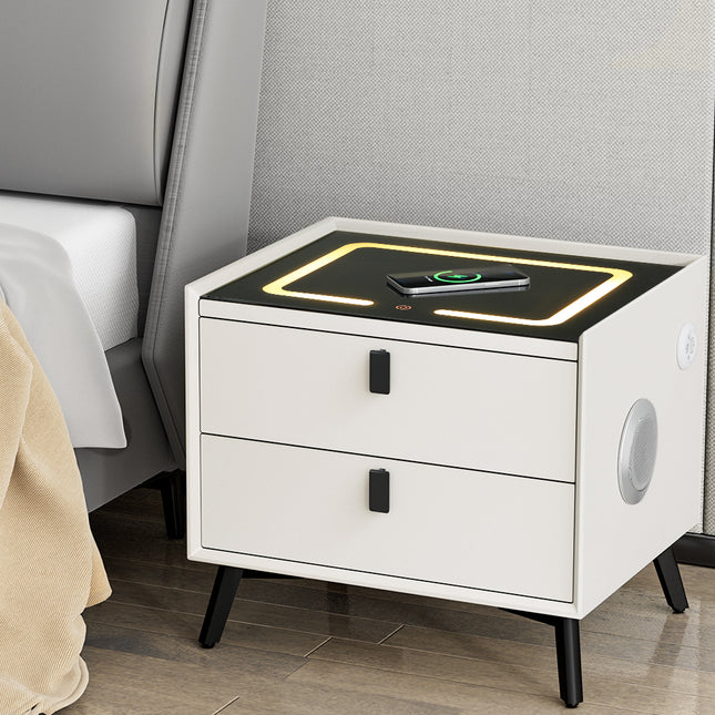 Artiss Smart Bedside Table 2 Drawers with Wireless Charging Ports LED White AIKA.