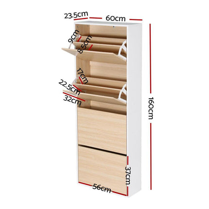 Artiss Shoe Rack Cabinet 24 Pairs Adjustable Shelf Pine.