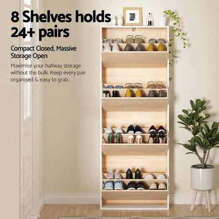Artiss Shoe Rack Cabinet 24 Pairs Adjustable Shelf Pine.