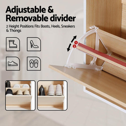 Artiss Shoe Rack Cabinet 24 Pairs Adjustable Shelf Pine.