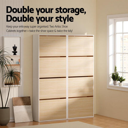 Artiss Shoe Rack Cabinet 24 Pairs Adjustable Shelf Pine.