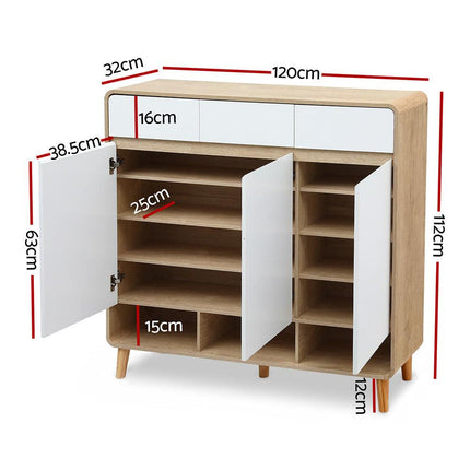 Artiss Shoe Rack Cabinet 25 Pairs Storage Cupboard Pine&White.