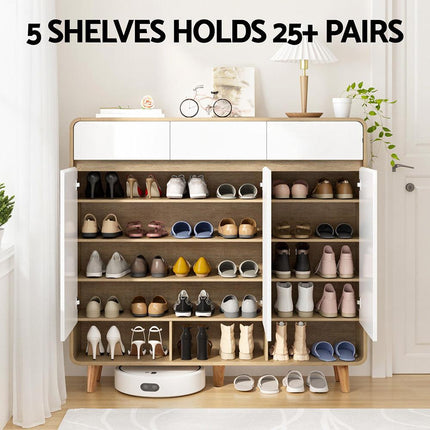 Artiss Shoe Rack Cabinet 25 Pairs Storage Cupboard Pine&White.