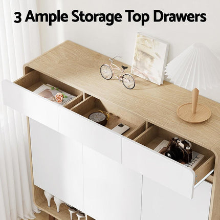 Artiss Shoe Rack Cabinet 25 Pairs Storage Cupboard Pine&White.