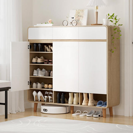 Artiss Shoe Rack Cabinet 25 Pairs Storage Cupboard Pine&White.