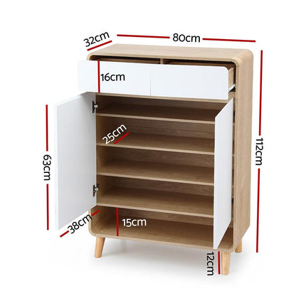 Artiss Shoe Rack Cabinet 20 Pairs Storage Cupboard Pine&White.