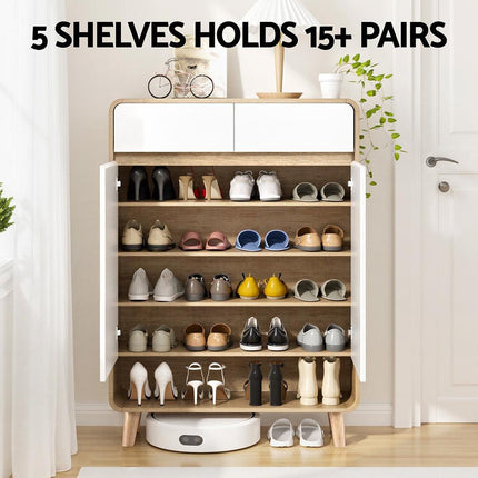 Artiss Shoe Rack Cabinet 20 Pairs Storage Cupboard Pine&White.