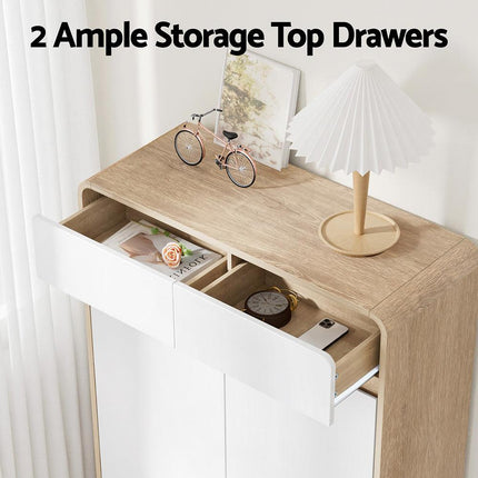 Artiss Shoe Rack Cabinet 20 Pairs Storage Cupboard Pine&White.