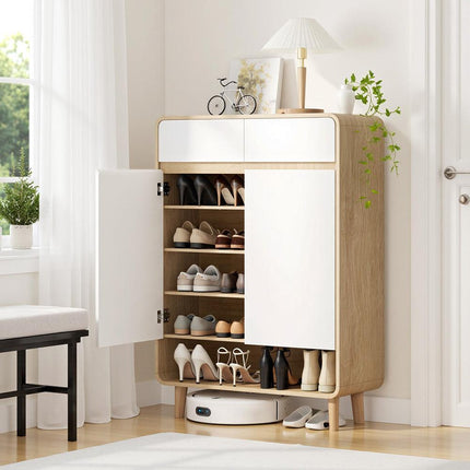 Artiss Shoe Rack Cabinet 20 Pairs Storage Cupboard Pine&White.