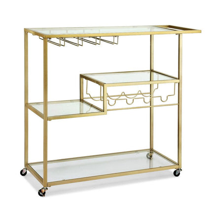 Artiss Bar Cart Drink Trolley Serving Cocktail Wine Rack Glass Holder 102cm Gold.
