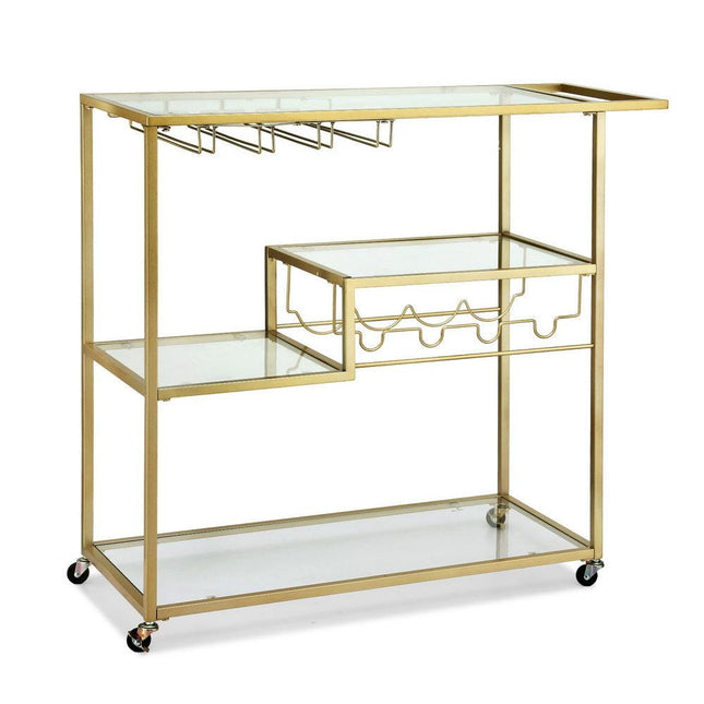 Artiss Bar Cart Drink Trolley Serving Cocktail Wine Rack Glass Holder 102cm Gold.