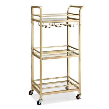 Artiss Kitchen Island Cart Trolley Rolling Serving Storage Wine Glass 43cm Gold.