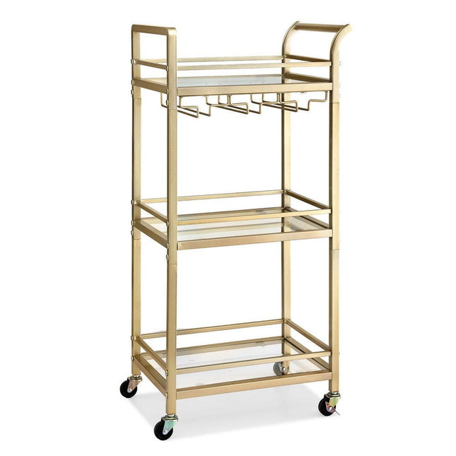 Artiss Kitchen Island Cart Trolley Rolling Serving Storage Wine Glass 43cm Gold.