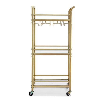 Artiss Kitchen Island Cart Trolley Rolling Serving Storage Wine Glass 43cm Gold.