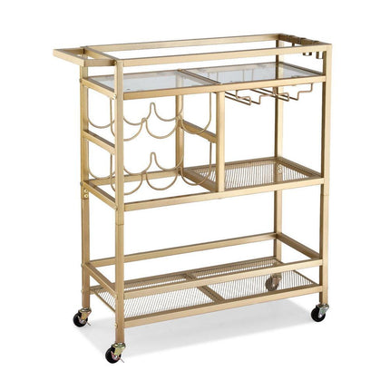 Artiss Bar Cart Drinks Trolley Serving Wine Rack Glass Holder 3 Hooks 72cm Gold.