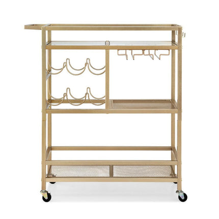 Artiss Bar Cart Drinks Trolley Serving Wine Rack Glass Holder 3 Hooks 72cm Gold.