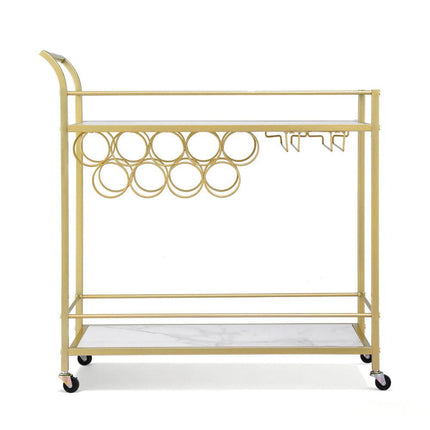 Artiss Bar Cart Drinks Trolley Serving Wine Rack Glass Holder Marble 85cm Gold.