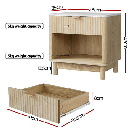 Artiss Bedside Table Nightstand 1 Drawer Shelves Pine.