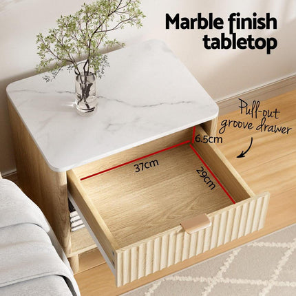 Artiss Bedside Table Nightstand 1 Drawer Shelves Pine.