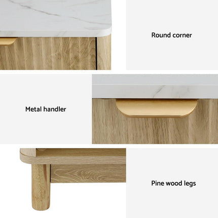 Artiss Bedside Table Nightstand 1 Drawer Shelves Pine.