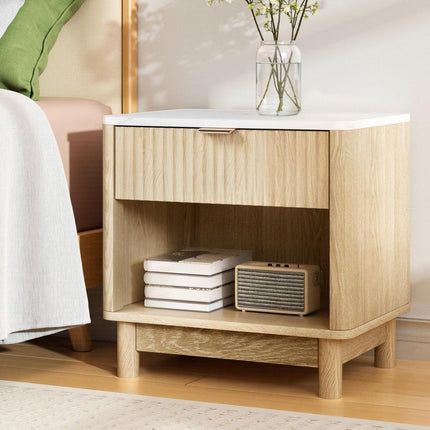 Artiss Bedside Table Nightstand 1 Drawer Shelves Pine.
