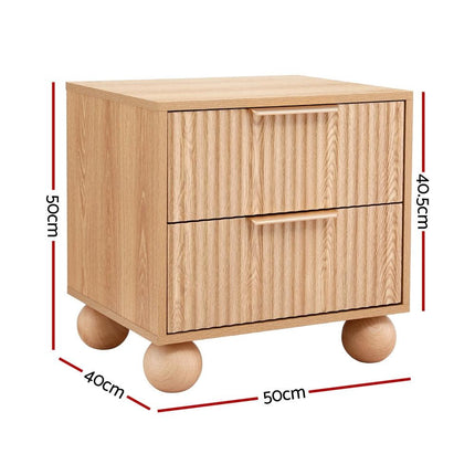 Artiss Rattan Bedside Table 2 Drawers Pine.