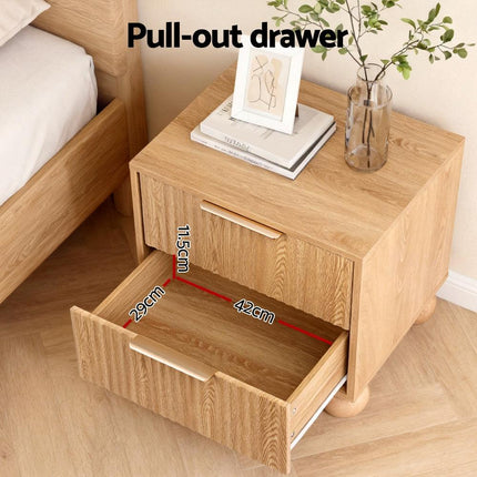 Artiss Rattan Bedside Table 2 Drawers Pine.