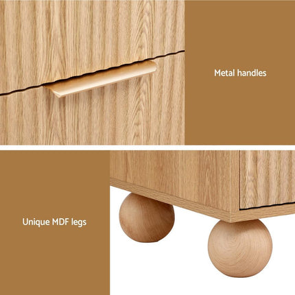 Artiss Rattan Bedside Table 2 Drawers Pine.