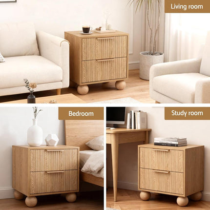 Artiss Rattan Bedside Table 2 Drawers Pine.