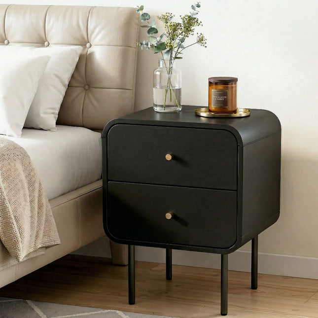 Artiss Bedside Table 2 Drawers Side End Table Nightstand Black.