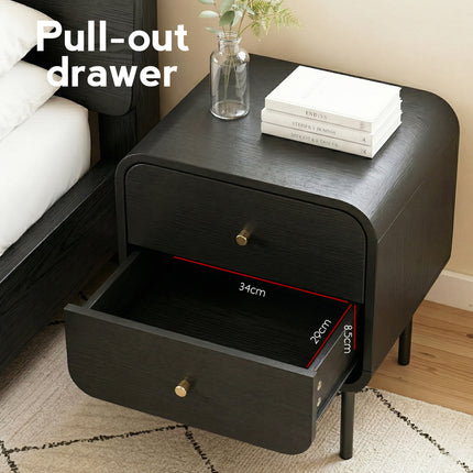 Artiss Bedside Table 2 Drawers Side End Table Nightstand Black.