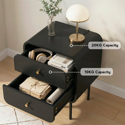 Artiss Bedside Table 2 Drawers Side End Table Nightstand Black.