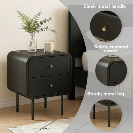 Artiss Bedside Table 2 Drawers Side End Table Nightstand Black.