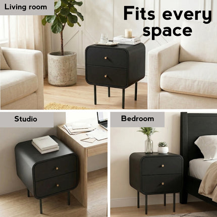 Artiss Bedside Table 2 Drawers Side End Table Nightstand Black.