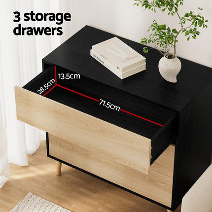 Artiss 3 Chest of Drawers Dresser Table Black&Pine.
