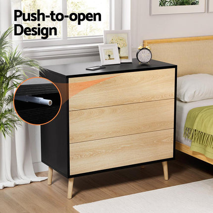 Artiss 3 Chest of Drawers Dresser Table Black&Pine.