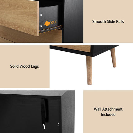 Artiss 3 Chest of Drawers Dresser Table Black&Pine.