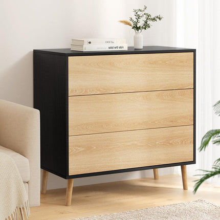 Artiss 3 Chest of Drawers Dresser Table Black&Pine.