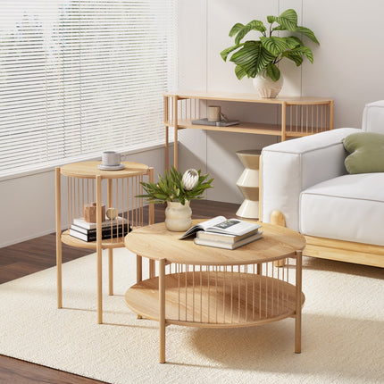 Artiss Coffee Table 2-Tier Round Wood.